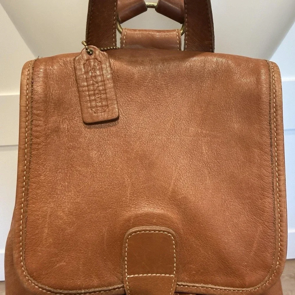 Coach Leather Backpack Vintage 90's British Tan Drawstring‎ Buckle #0519